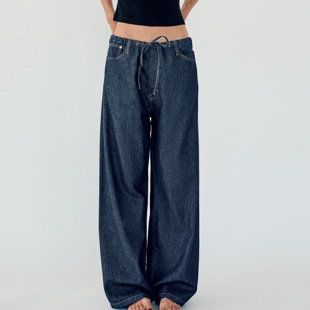 Zara Blue Wide-Leg Pants Medium